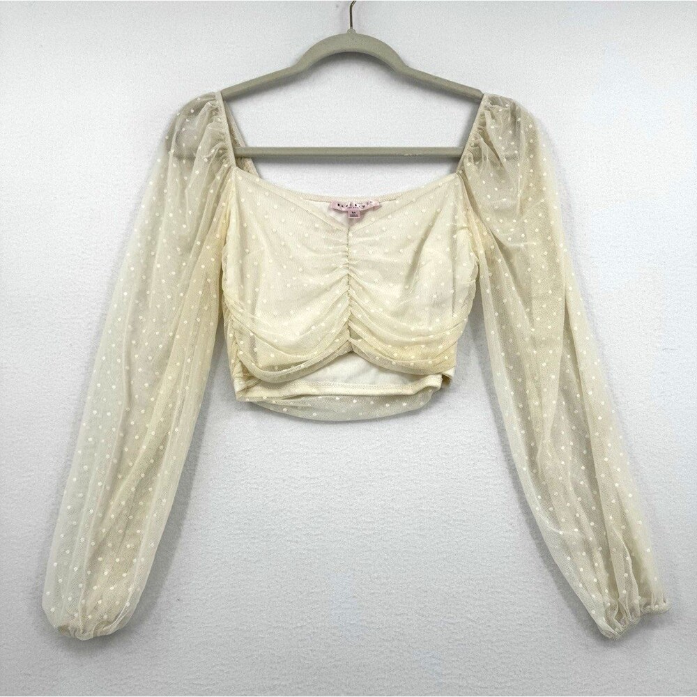 Blue Blush Coquette Crop Top Y2K Romantic Ivory Swiss Dot Mesh Beige Fairycore M